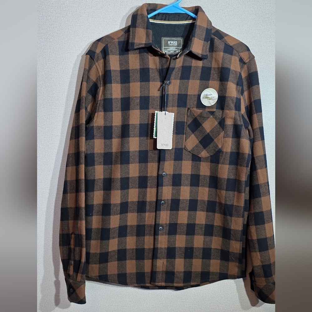 Men's Brown and Black Checkered Shirt